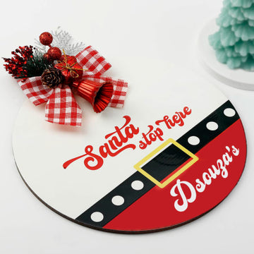 Santa Stop Here Personalized Wooden Door Sign With Bow